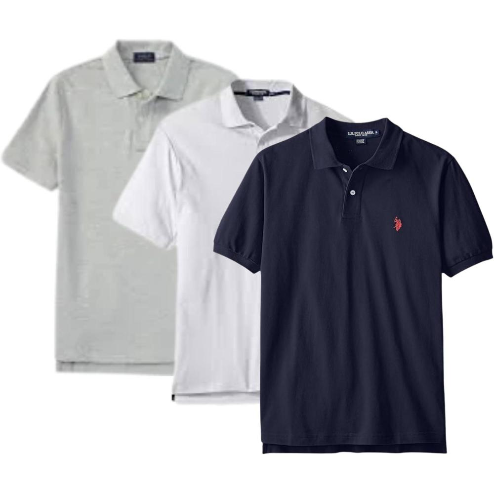 image:imageUS Polo Assn Mens Solid Short Sleeve Interlock Polo Shirt Golf Shirts for Men Business Casual PolosHeather GreyWhiteClassic Navy