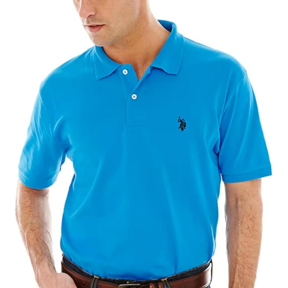 image:imageUS Polo Assn Mens Solid Short Sleeve Interlock Polo Shirt Golf Shirts for Men Business Casual PolosHorizon BlueBlue Raft