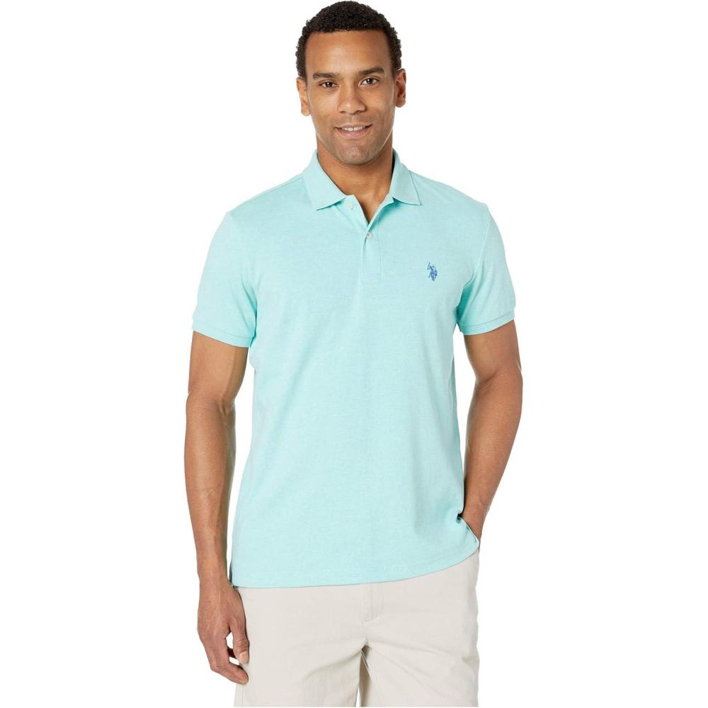 image:imageUS Polo Assn Mens Solid Short Sleeve Interlock Polo Shirt Golf Shirts for Men Business Casual PolosJade Green Heather