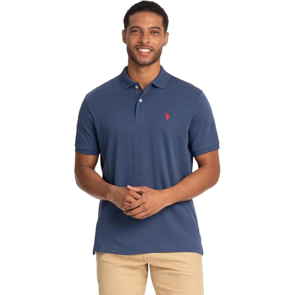 image:imageUS Polo Assn Mens Solid Short Sleeve Interlock Polo Shirt Golf Shirts for Men Business Casual PolosOceana Blue