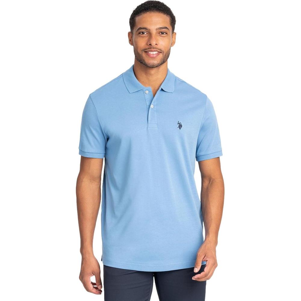 image:imageUS Polo Assn Mens Solid Short Sleeve Interlock Polo Shirt Golf Shirts for Men Business Casual PolosOceanside Blue