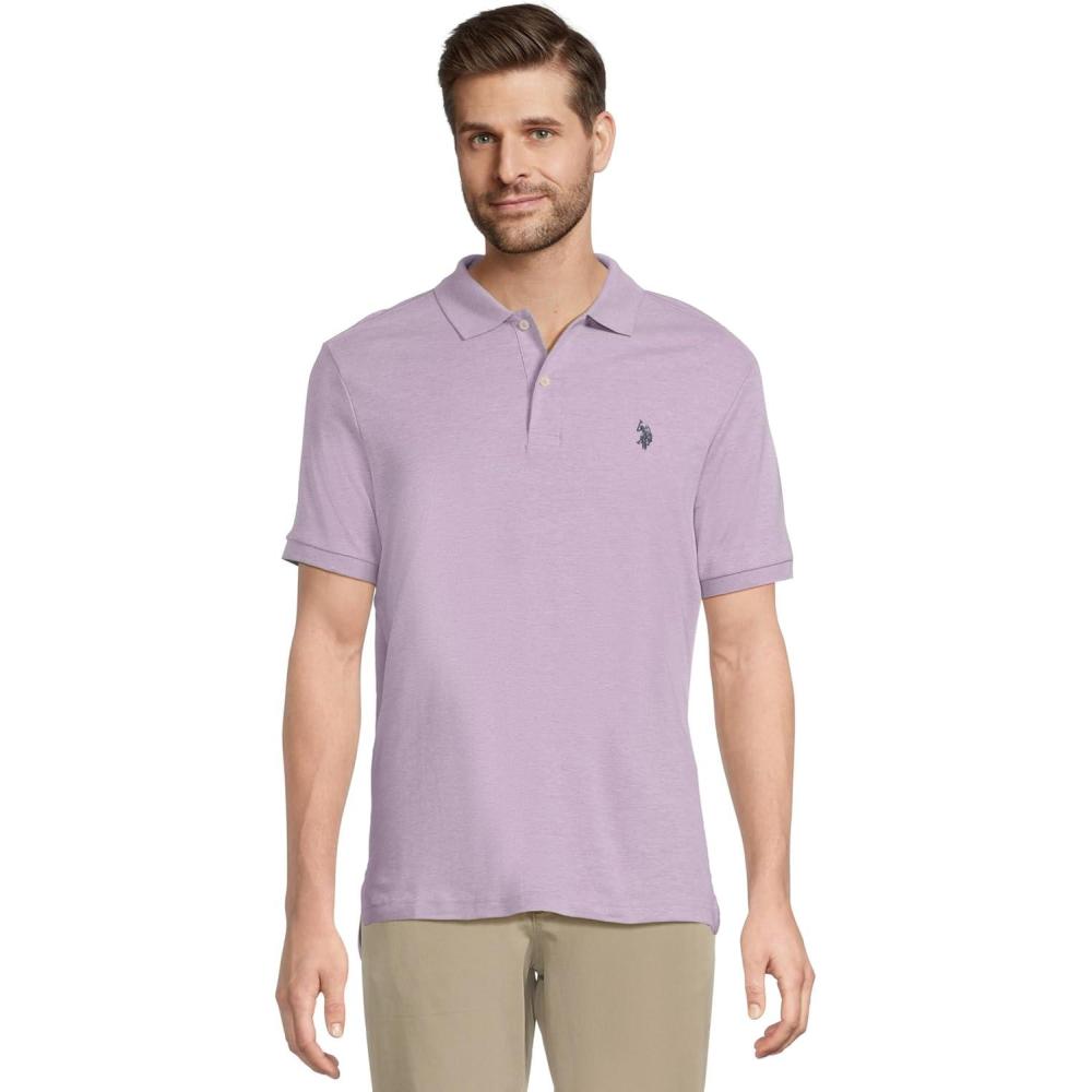 image:imageUS Polo Assn Mens Solid Short Sleeve Interlock Polo Shirt Golf Shirts for Men Business Casual PolosOpal Purple Heather