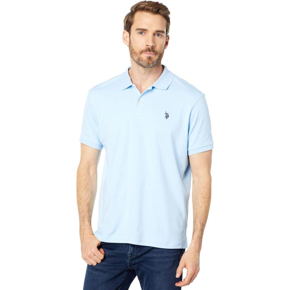 image:imageUS Polo Assn Mens Solid Short Sleeve Interlock Polo Shirt Golf Shirts for Men Business Casual PolosOpen Air Blue