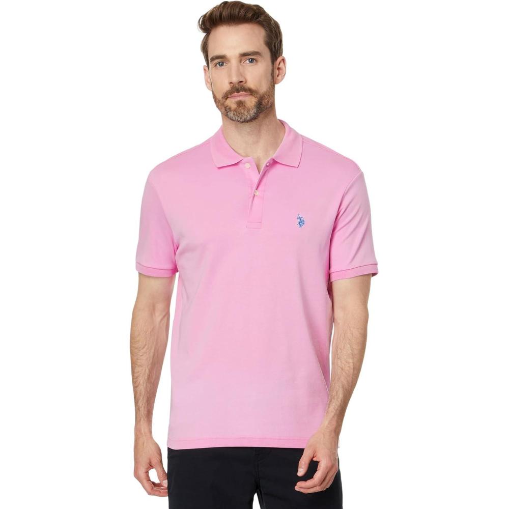 image:imageUS Polo Assn Mens Solid Short Sleeve Interlock Polo Shirt Golf Shirts for Men Business Casual PolosPink Hour