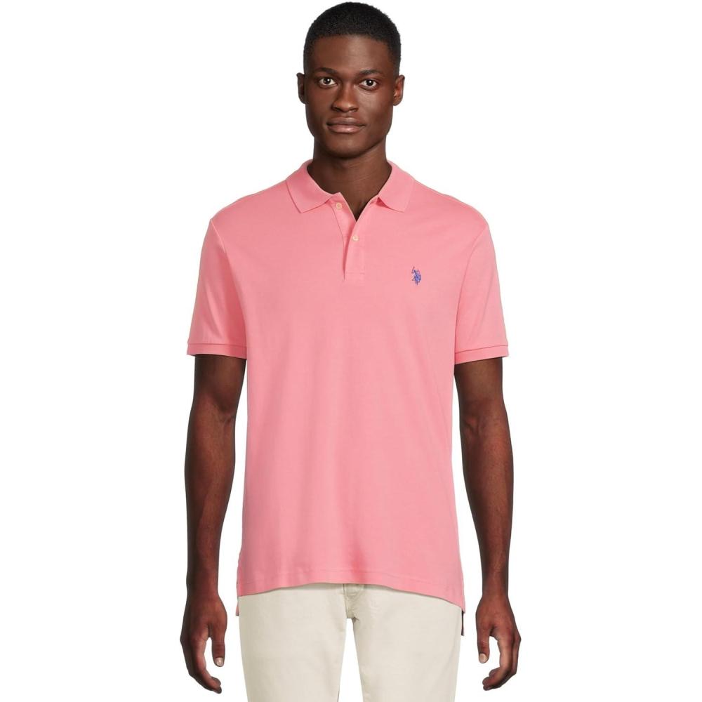 image:imageUS Polo Assn Mens Solid Short Sleeve Interlock Polo Shirt Golf Shirts for Men Business Casual PolosPink Movement