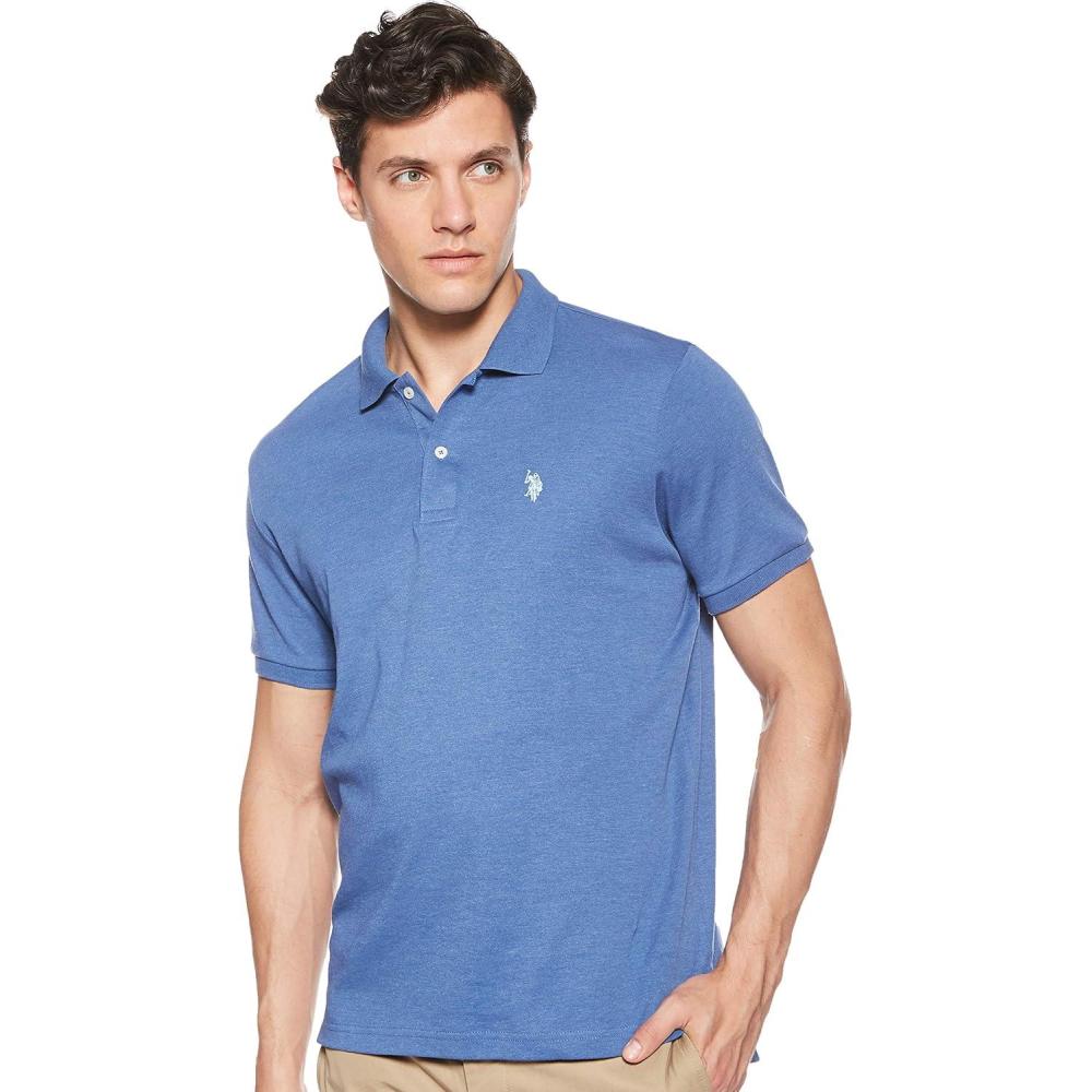image:imageUS Polo Assn Mens Solid Short Sleeve Interlock Polo Shirt Golf Shirts for Men Business Casual PolosSummer Navy Heather