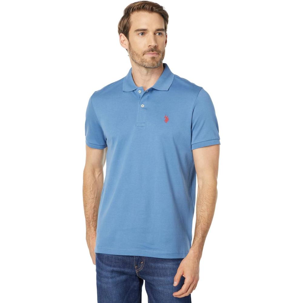 image:imageUS Polo Assn Mens Solid Short Sleeve Interlock Polo Shirt Golf Shirts for Men Business Casual PolosTwilight Blue