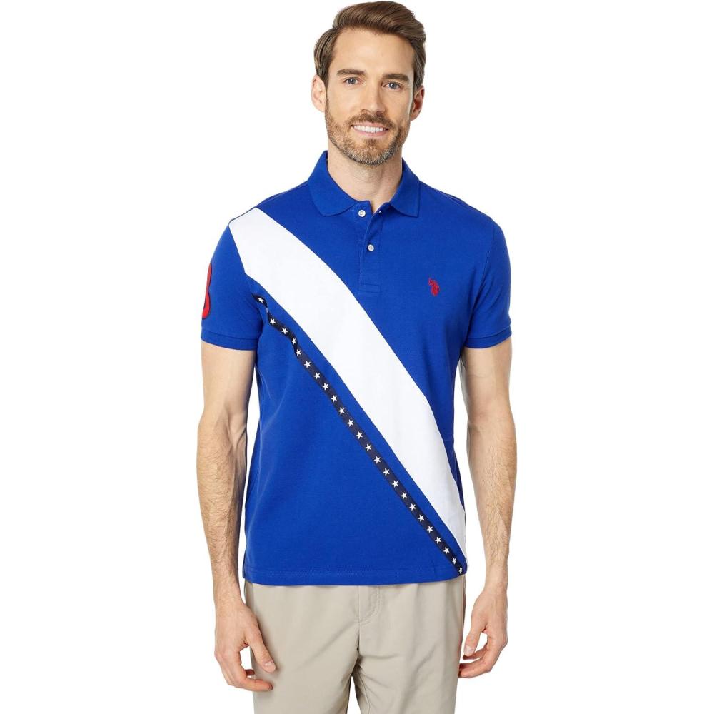 image:imageUS Polo Assn mens Short Sleeve Sash Front Slim Fit Knit ShirtBlue Raft