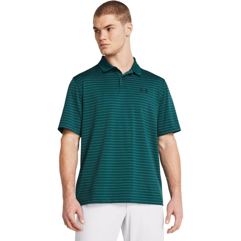 image:imageUnder Armour UnisexAdult Mens Ua Matchplay Stripe PoloHydro Teal Circuit Teal Black