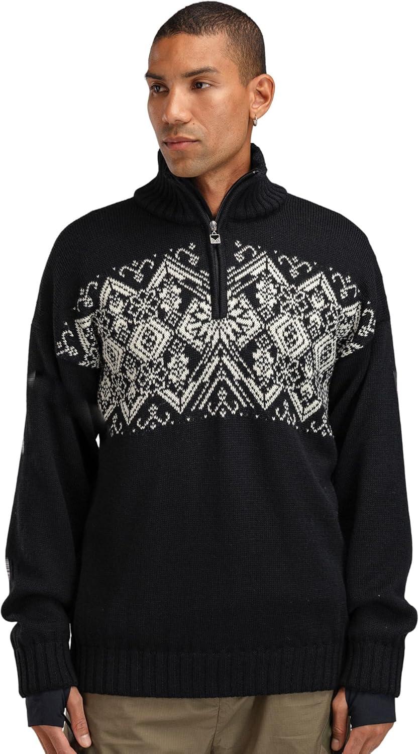 image:imageDale of Norway Roset Windproof Wool Sweater for Men Pure Wool PulloverBlack Offwhite