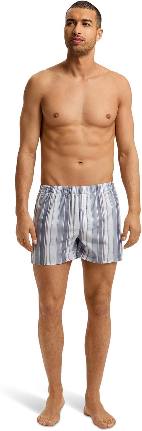 image:imageHANRO Mens Fancy Woven BoxerSmokey Blue Stripes