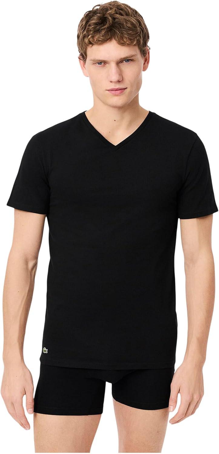 image:imageLacoste Mens 100 Cotton Slim Fit VNeck TShirt 3PackBlack