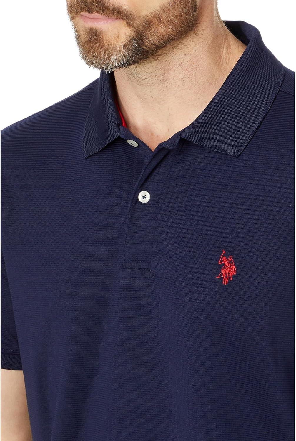image:imageUS POLO ASSN Mens Poly Spandex Ottoman Knit Short Sleeve Solid Performance Textured Polo Shirt Classic Navy Large