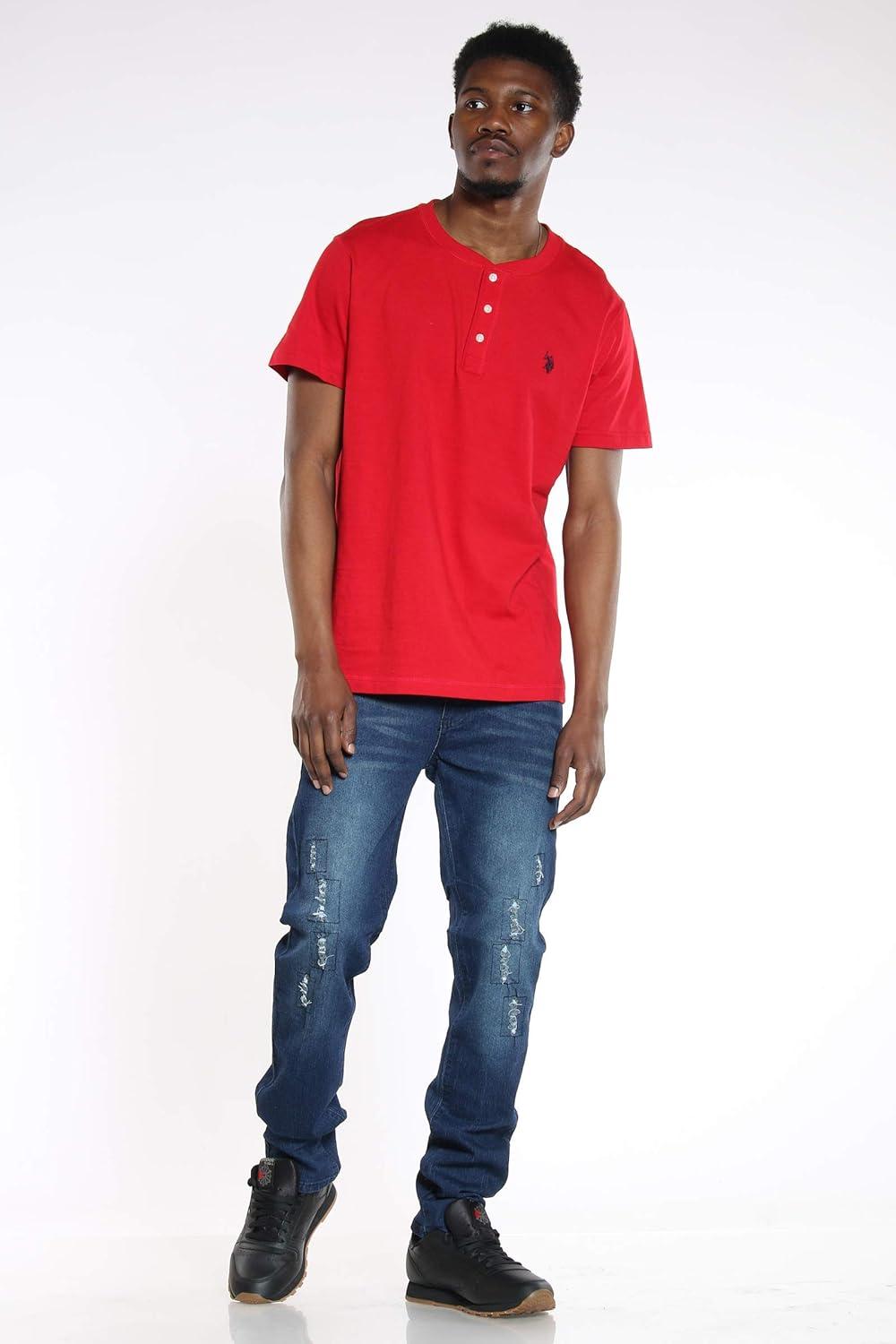 image:imageUS POLO ASSN Short Sleeve Small Pony Solid Henley Knit ShirtEngine Red