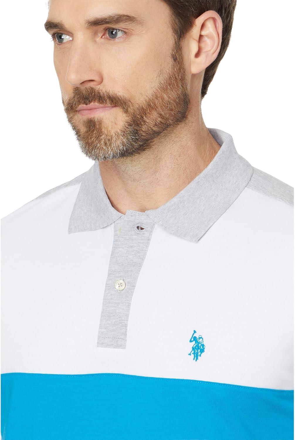 image:imageUS Polo Assn Mens Short Sleeve 3 Colorblock Jersey Knit Polo ShirtWhite W Beacon Blue