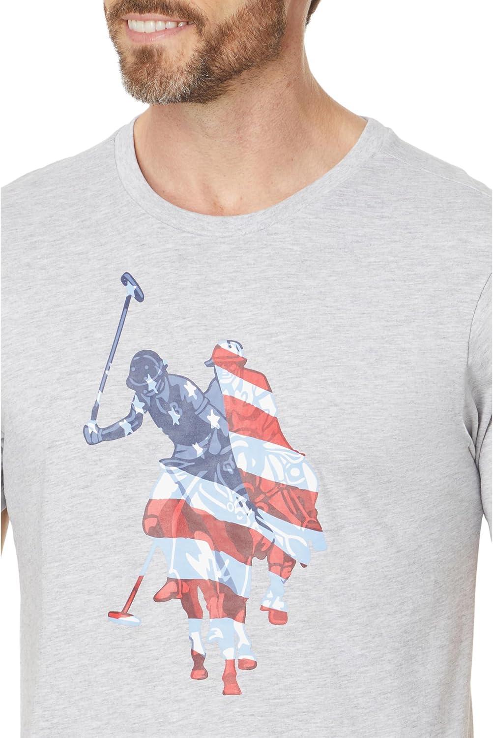 image:imageUS Polo Assn Mens Short Sleeve Graphic Print Flag Dhm Crew Neck Jersey Tee ShirtLight Heather Grey