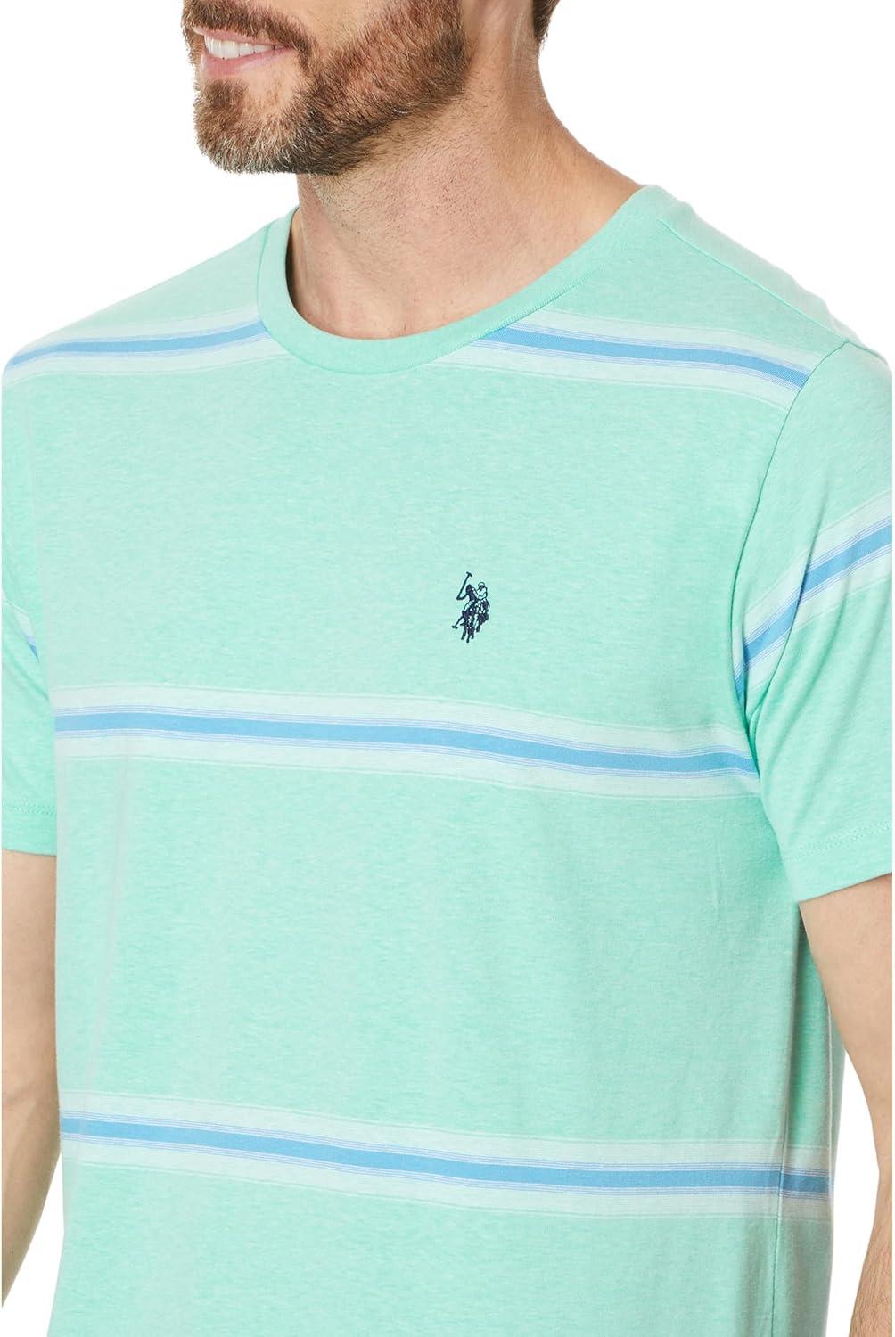 image:imageUS Polo Assn Mens Short Sleeve Ombre Stripe Yarn Dye Jersey Tee ShirtJade Green Heather