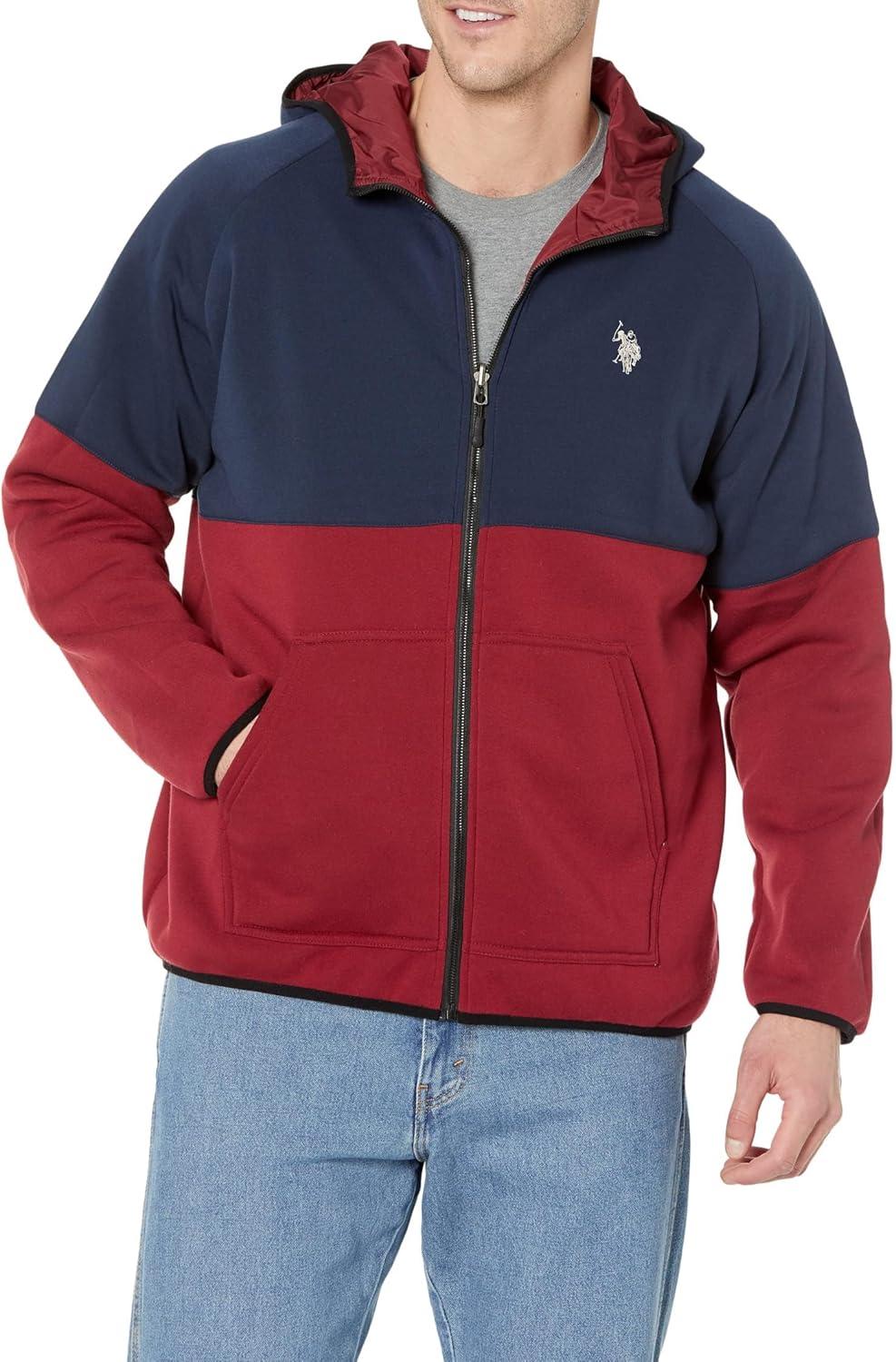 image:imageUS Polo Assn Reversible Poly Shell to Fleece Hooded Jacket OuterwearUniversity Red 9029