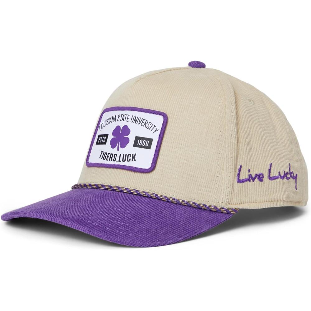 image:imageBlack Clover Standard LSU Legacy Adjustable Snapback Hat NaturalPurpleCorduory w Rope HD Patch