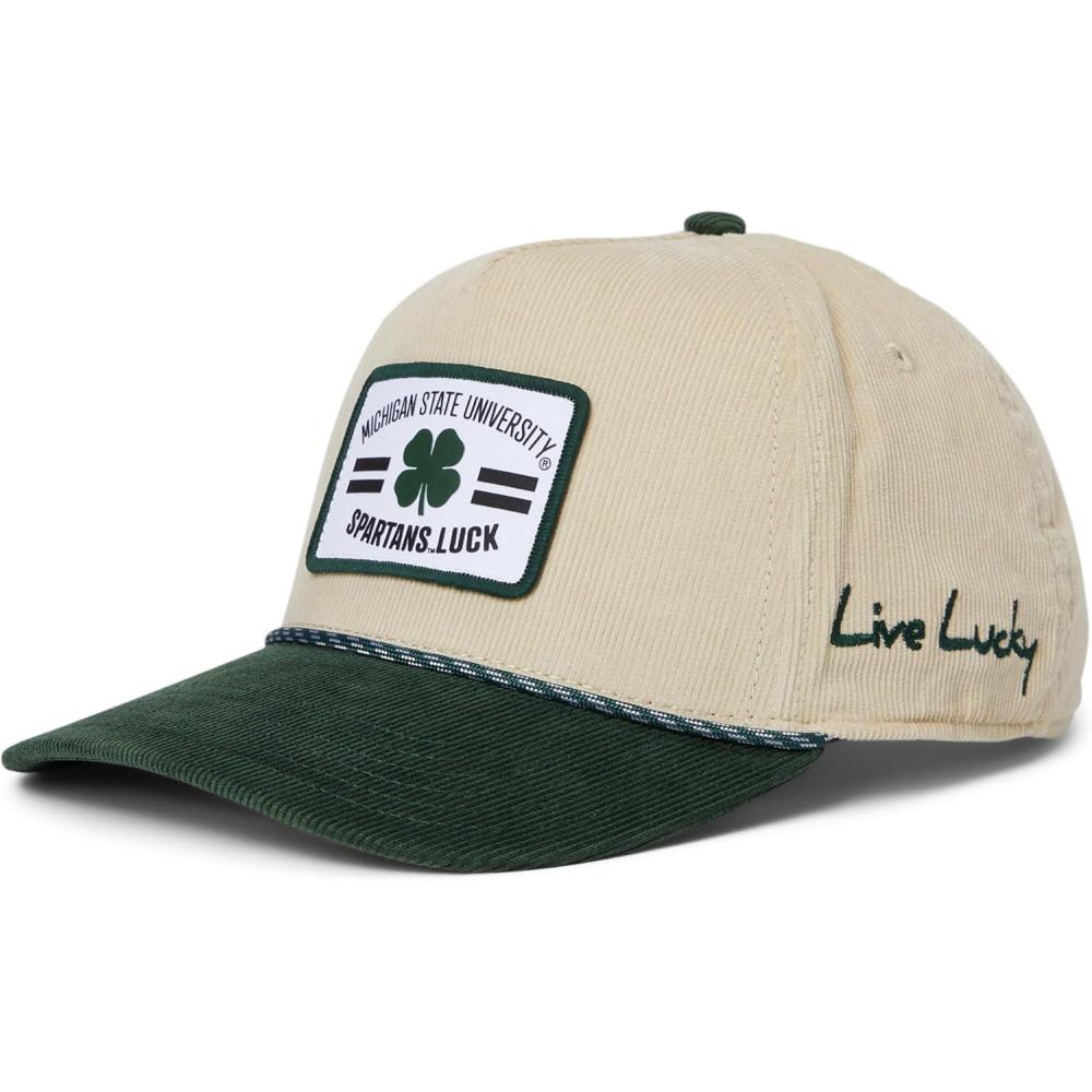 image:imageBlack Clover Standard Michigan State Legacy Adjustable Snapback Hat NaturalDark GreenCorduroy with Rope HD Patch