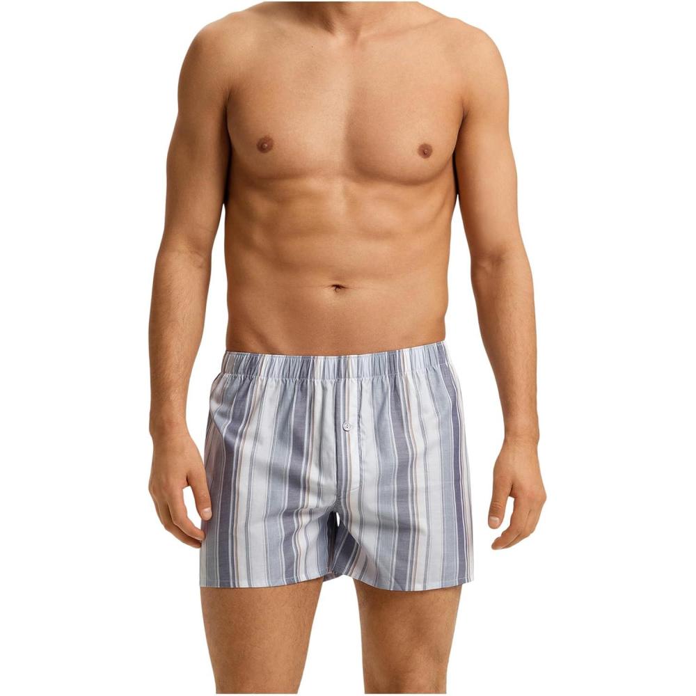 image:imageHANRO Mens Fancy Woven BoxerSmokey Blue Stripes