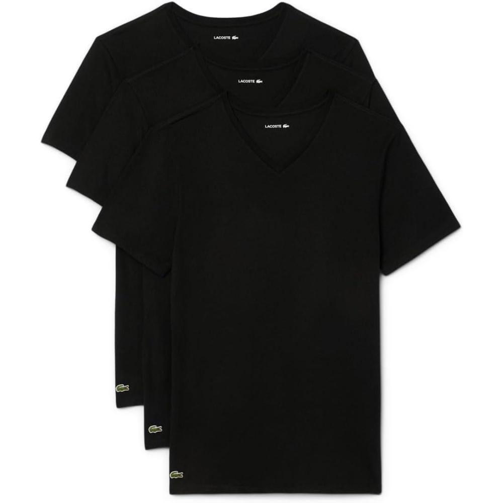 image:imageLacoste Mens 100 Cotton Slim Fit VNeck TShirt 3PackBlack
