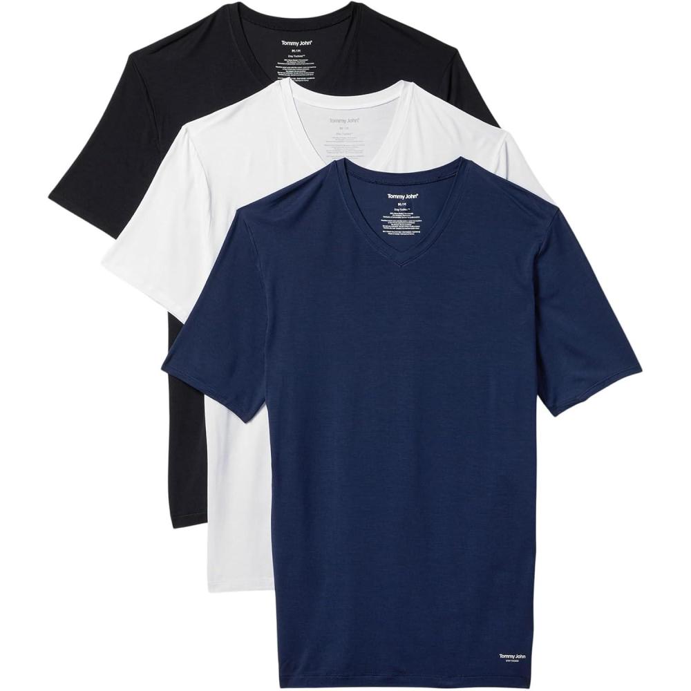 image:imageTommy John Mens Second Skin Modal VNeck Stay Tucked Undershirt 3PackBlackWhiteDress Blues