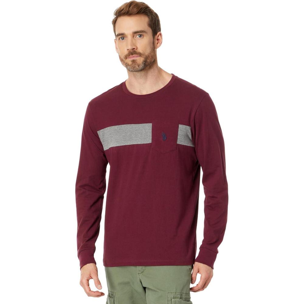 image:imageUS Polo Assn Long Sleeve Tee Engineer Chest wPocket Maroon Banner LG
