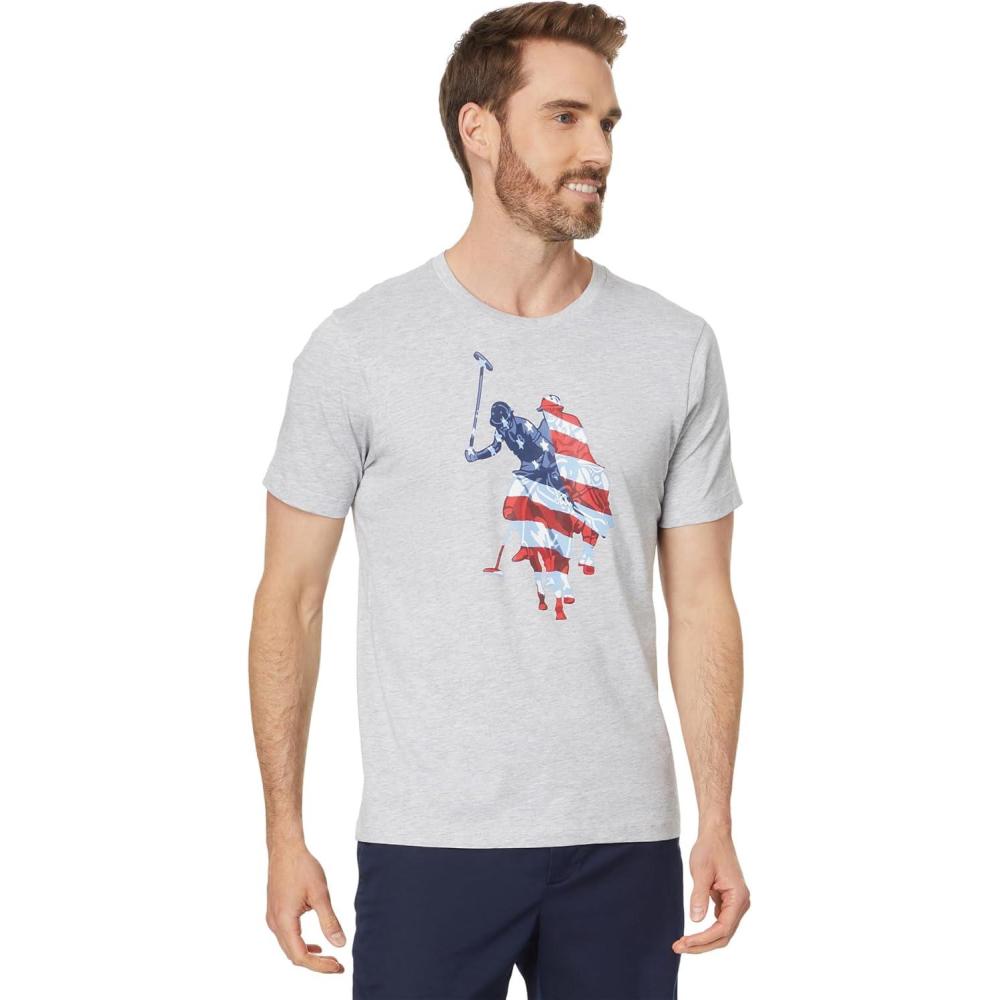 image:imageUS Polo Assn Mens Short Sleeve Graphic Print Flag Dhm Crew Neck Jersey Tee ShirtLight Heather Grey