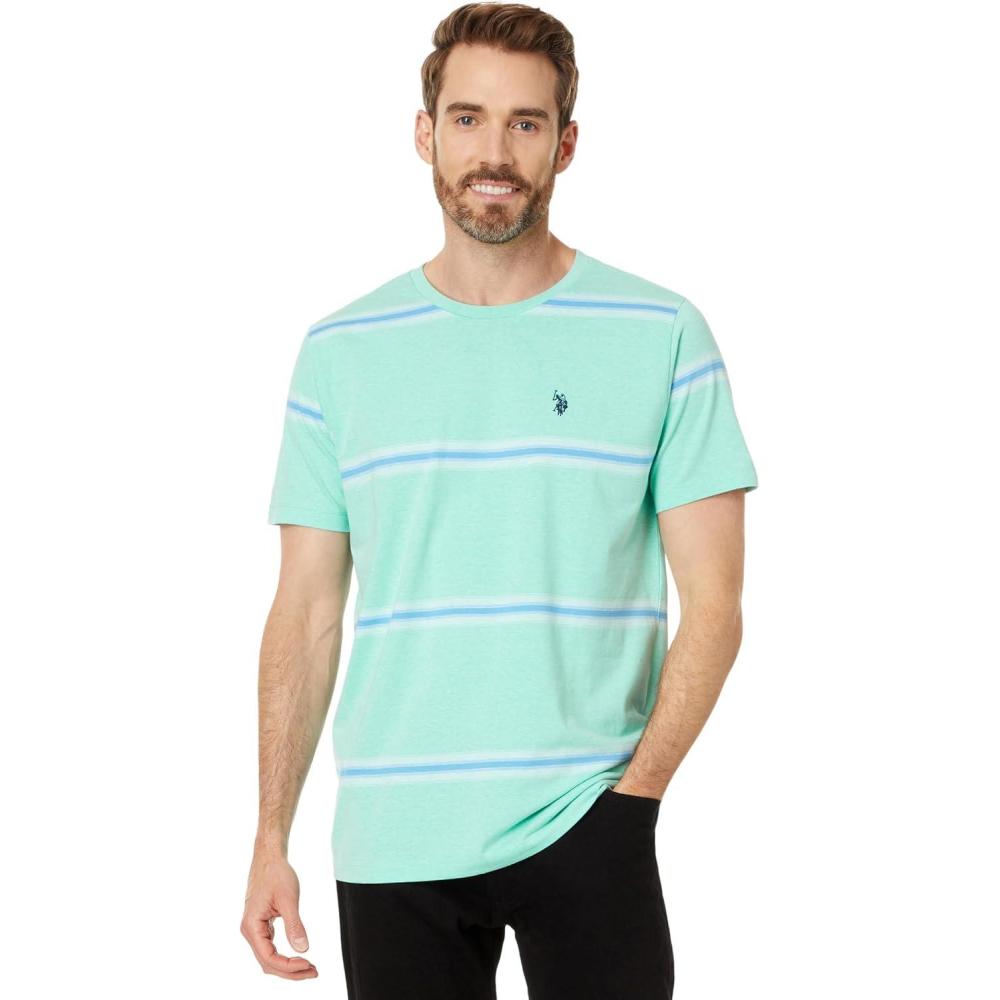 image:imageUS Polo Assn Mens Short Sleeve Ombre Stripe Yarn Dye Jersey Tee ShirtJade Green Heather