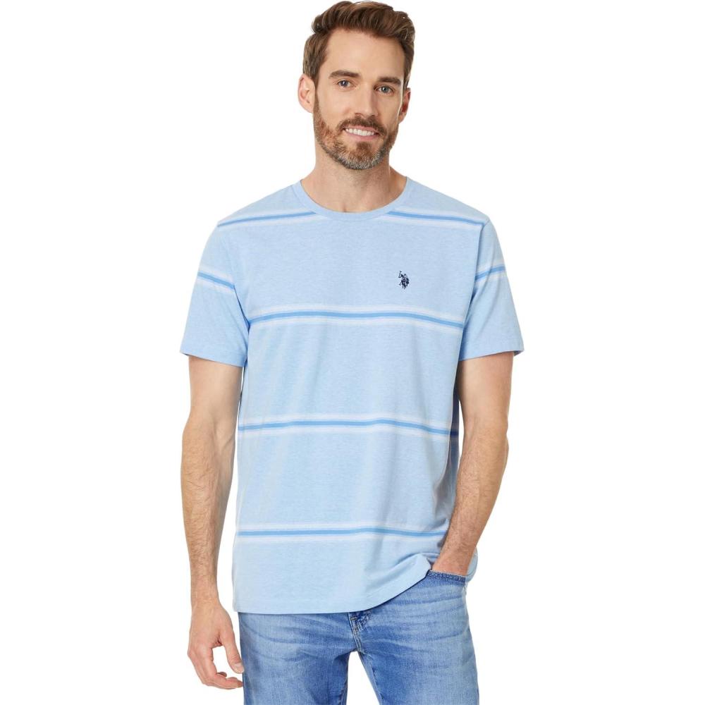 image:imageUS Polo Assn Mens Short Sleeve Ombre Stripe Yarn Dye Jersey Tee ShirtSurf Blue Heather