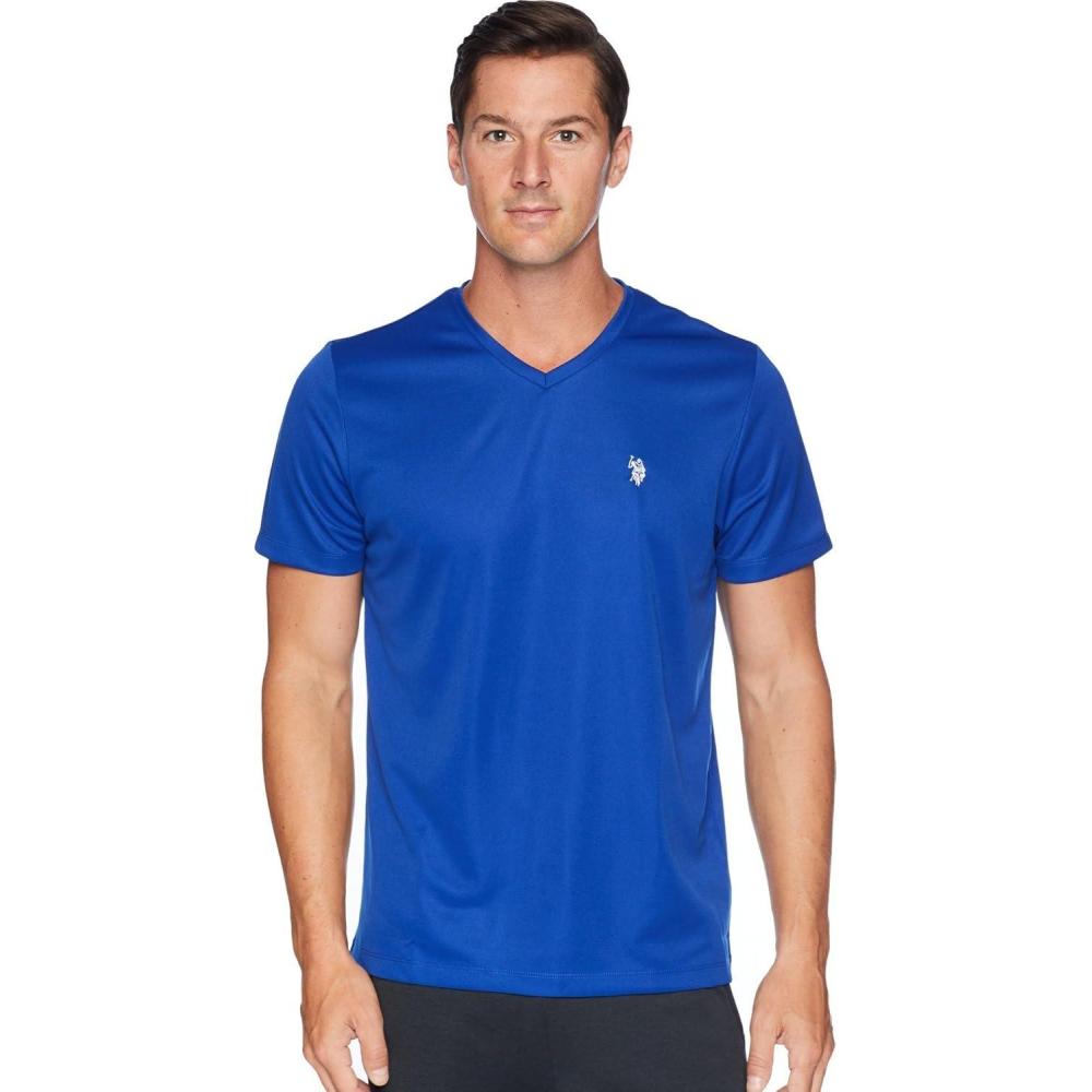 image:imageUS Polo Assn Mens Short Sleeve VNeck Striped TShirtCobalt Blue