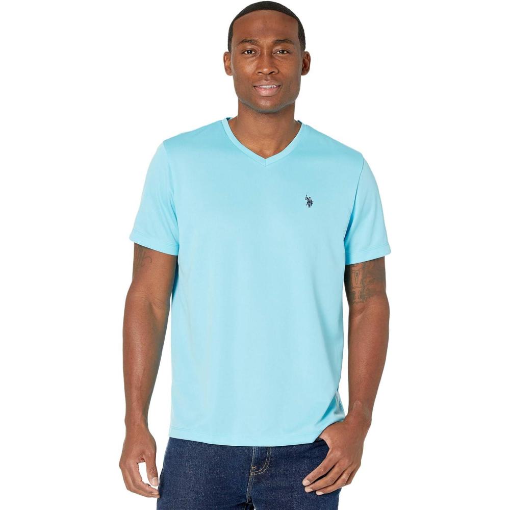 image:imageUS Polo Assn Mens Short Sleeve VNeck Striped TShirtHorizon Blue