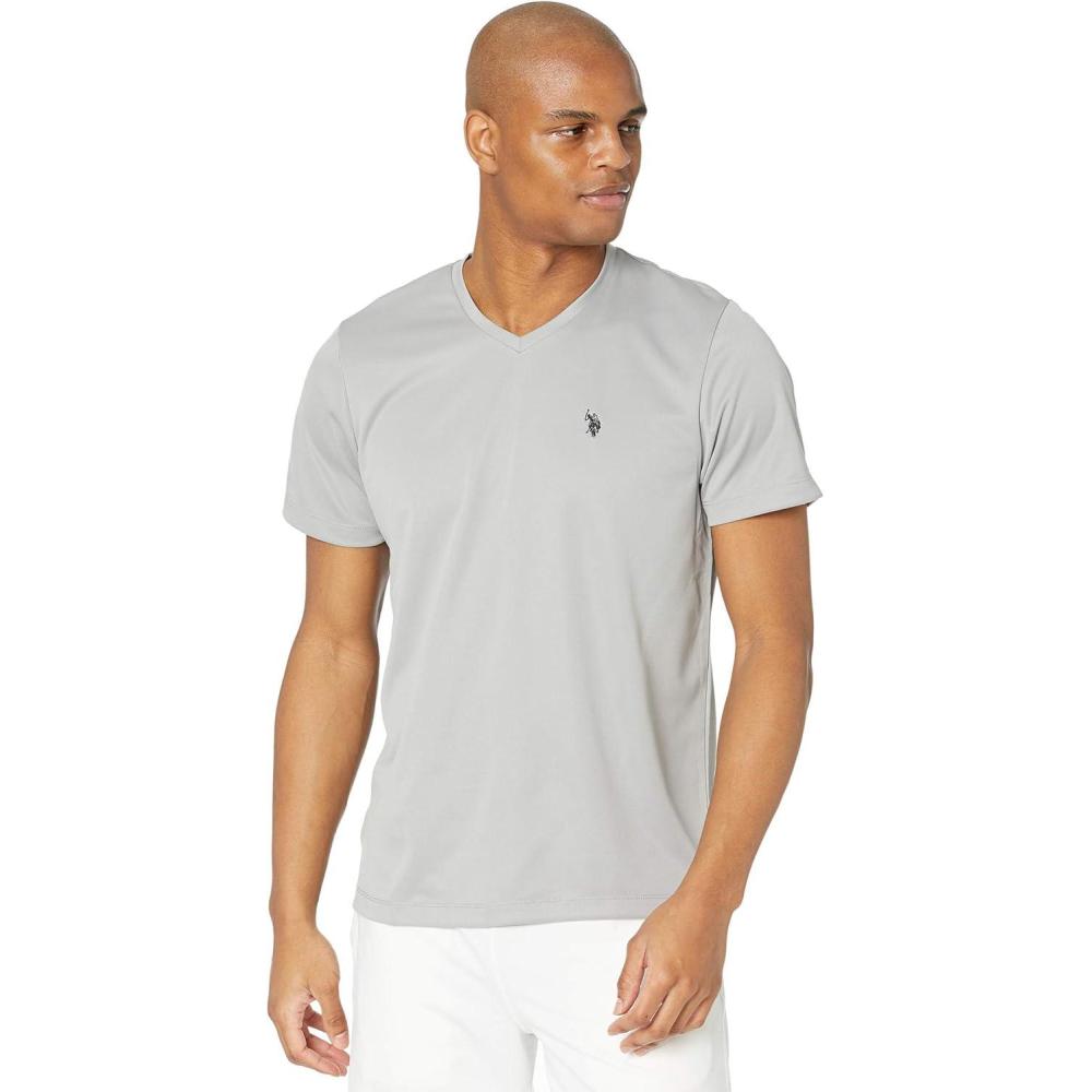 image:imageUS Polo Assn Mens Short Sleeve VNeck Striped TShirtVapor Grey