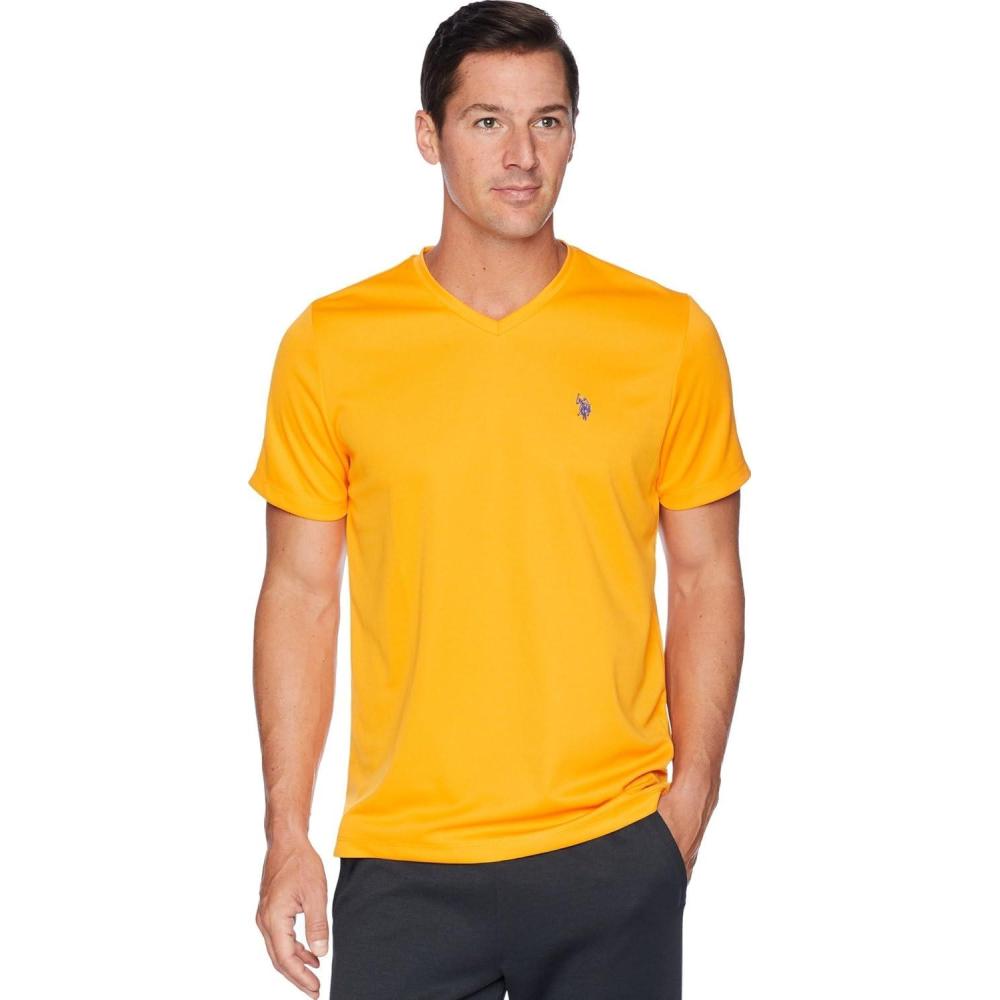 image:imageUS Polo Assn Mens Short Sleeve VNeck Striped TShirtWarhol Orange