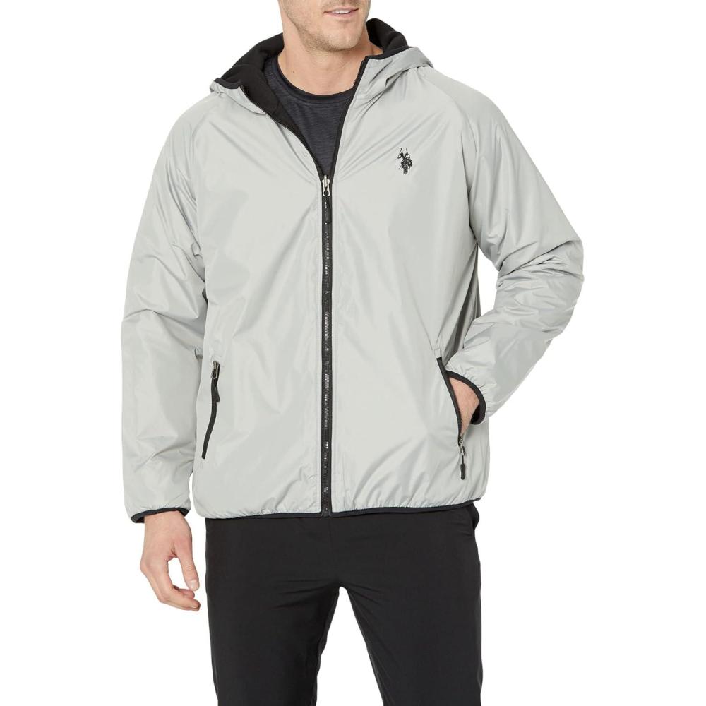 image:imageUS Polo Assn Reversible Poly Shell to Fleece Hooded Jacket OuterwearLimestone Hdlh