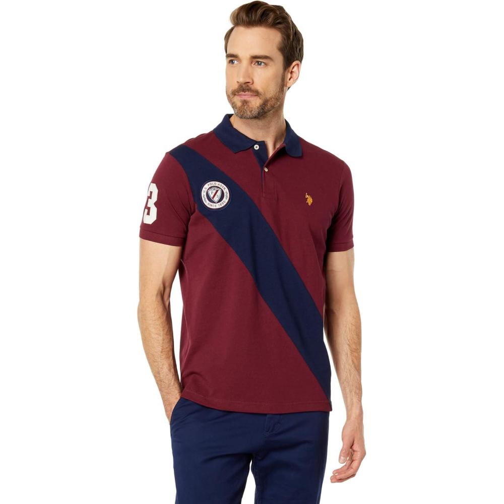 image:imageUS Polo Assn Slim Fit ColorBlock Sash Pique Knit Shirt Maroon Banner SM