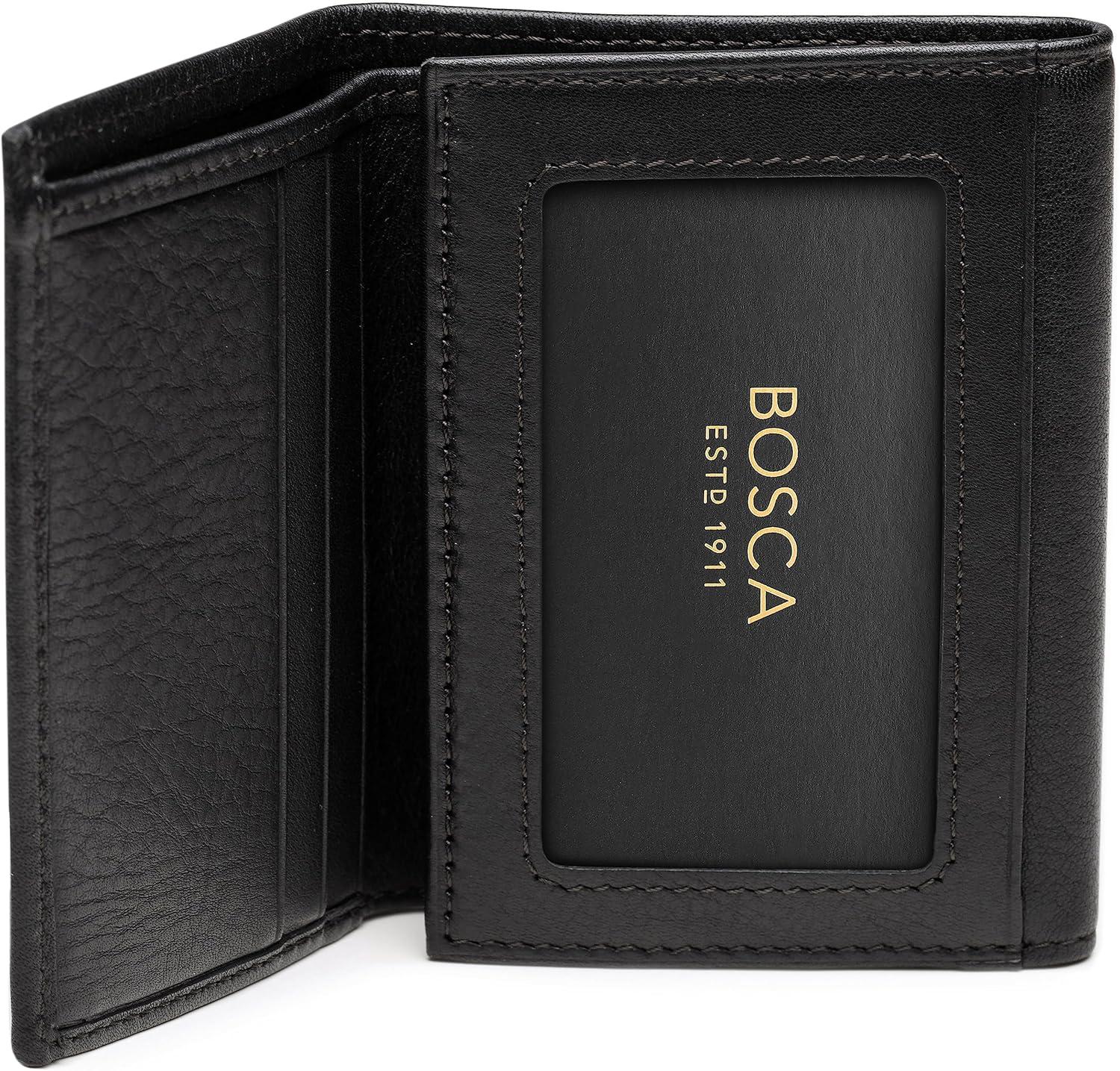 image:imageBosca Mens Wallet Nappa Vitello Leather Single ID Tri Fold Wallet with RFID Blocking BlackBlack