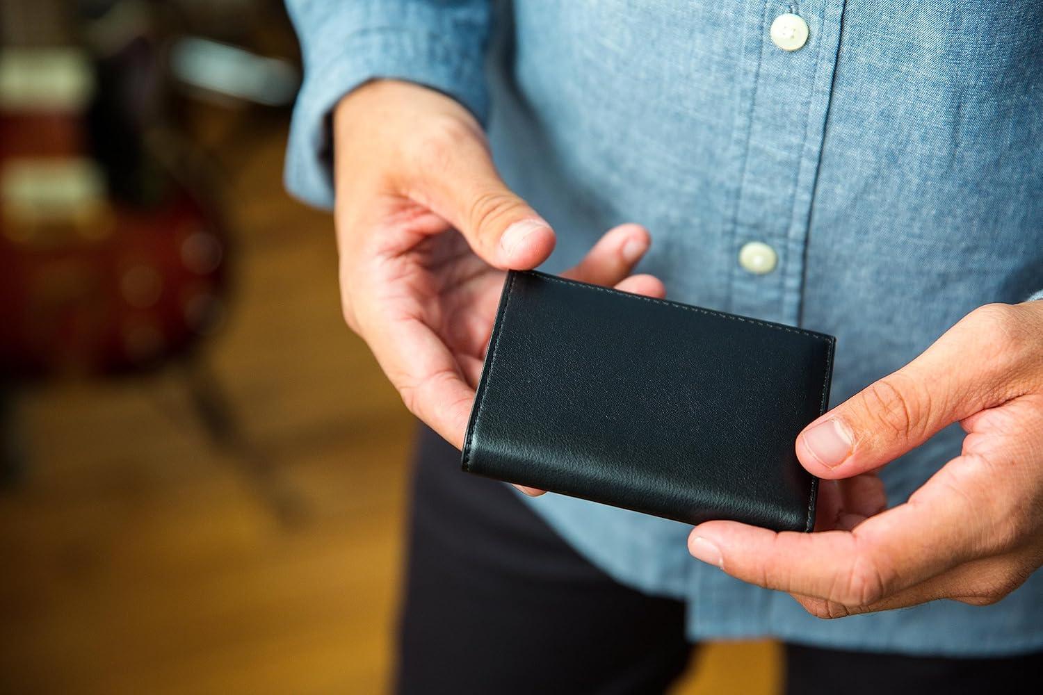 image:imageBosca Mens Wallet Nappa Vitello Leather Single ID Tri Fold Wallet with RFID Blocking BlackBlack