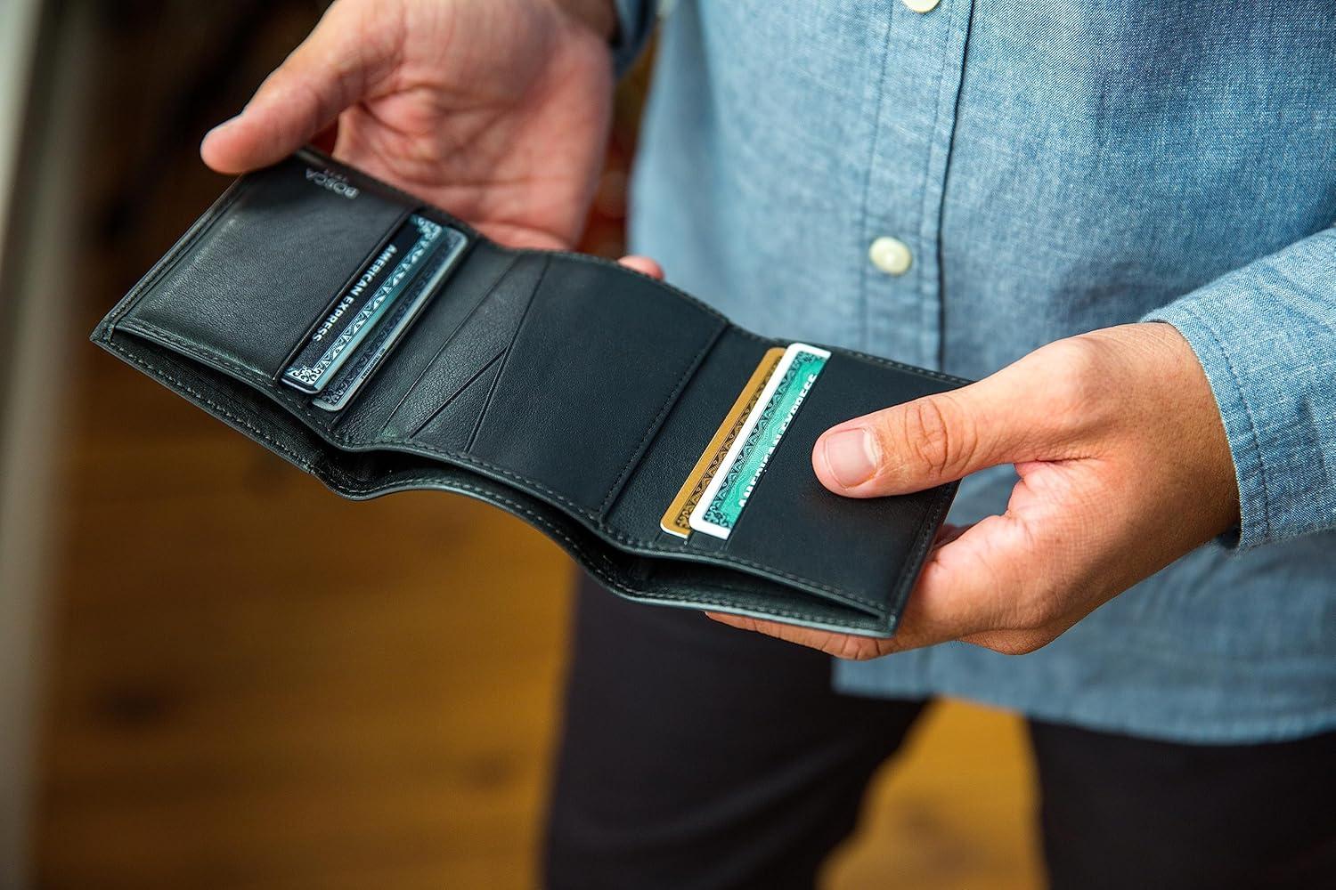 image:imageBosca Mens Wallet Nappa Vitello Leather Single ID Tri Fold Wallet with RFID Blocking BlackBlack