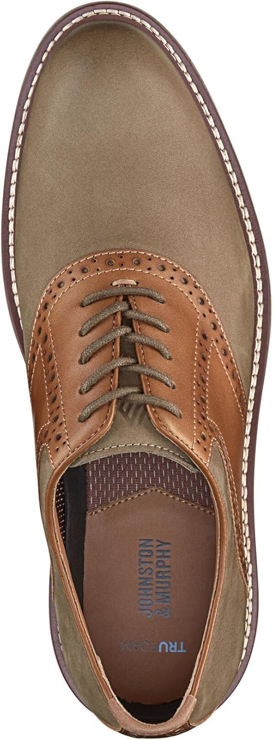 image:imageJohnston amp Murphy Mens Upton Saddle LaceUp Oxford ShoeTaupe NubuckTan Full Grain Leather