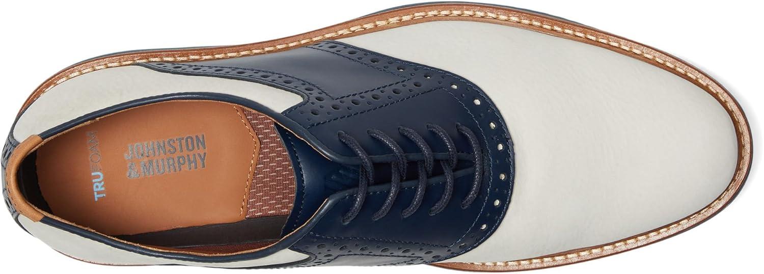 image:imageJohnston amp Murphy Mens Upton Saddle LaceUp Oxford ShoeWhite NubuckNavy Full Grain