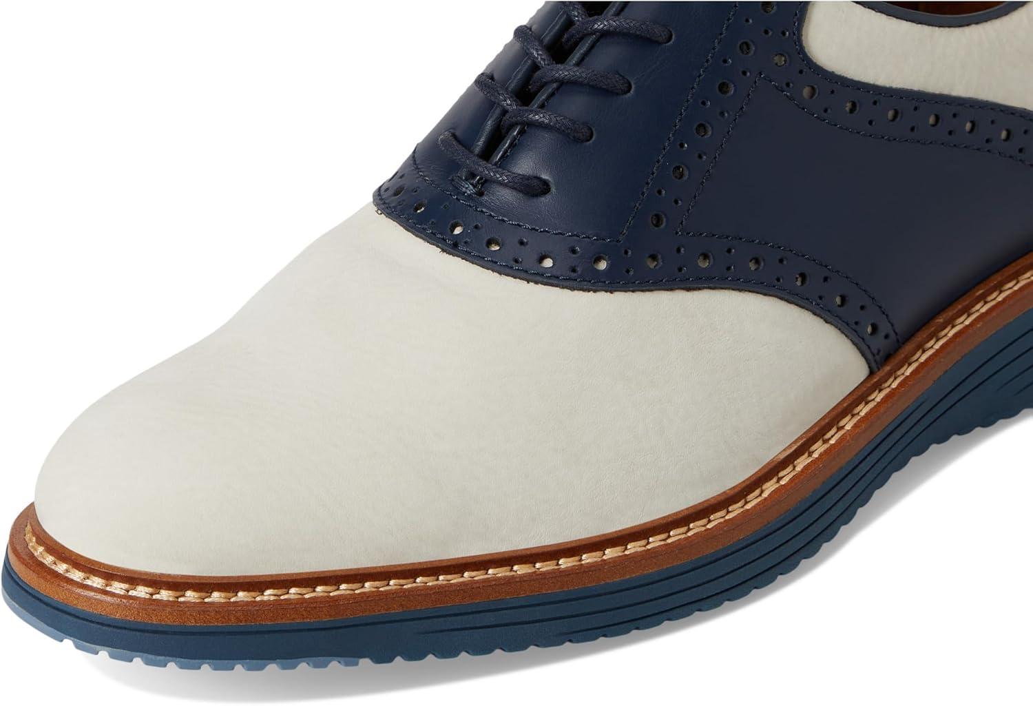 image:imageJohnston amp Murphy Mens Upton Saddle LaceUp Oxford ShoeWhite NubuckNavy Full Grain
