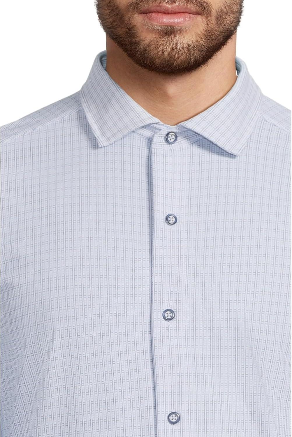 image:imageMens Xc Motion Long Sleeve Dress Knit ShirtWhiteNavy Grid