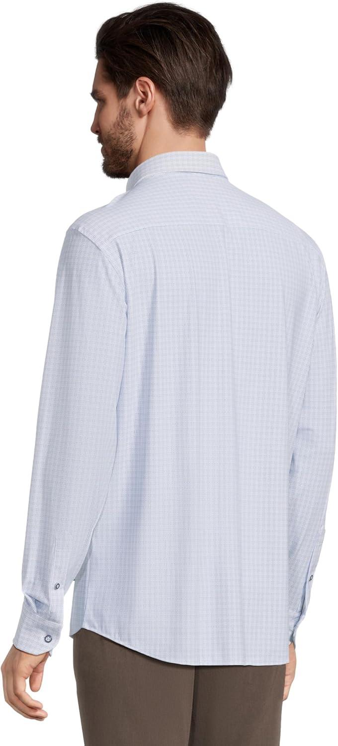 image:imageMens Xc Motion Long Sleeve Dress Knit ShirtWhiteNavy Grid