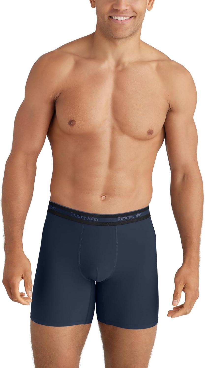 image:imageTommy John Mens Comfort Micro Boxer Brief Underwear 6 3Pack Brushed Microfiber 4Way Stretch amp StayPut WaistbandDress Blues Dress Blues Luminary Green Dress Blues Marina