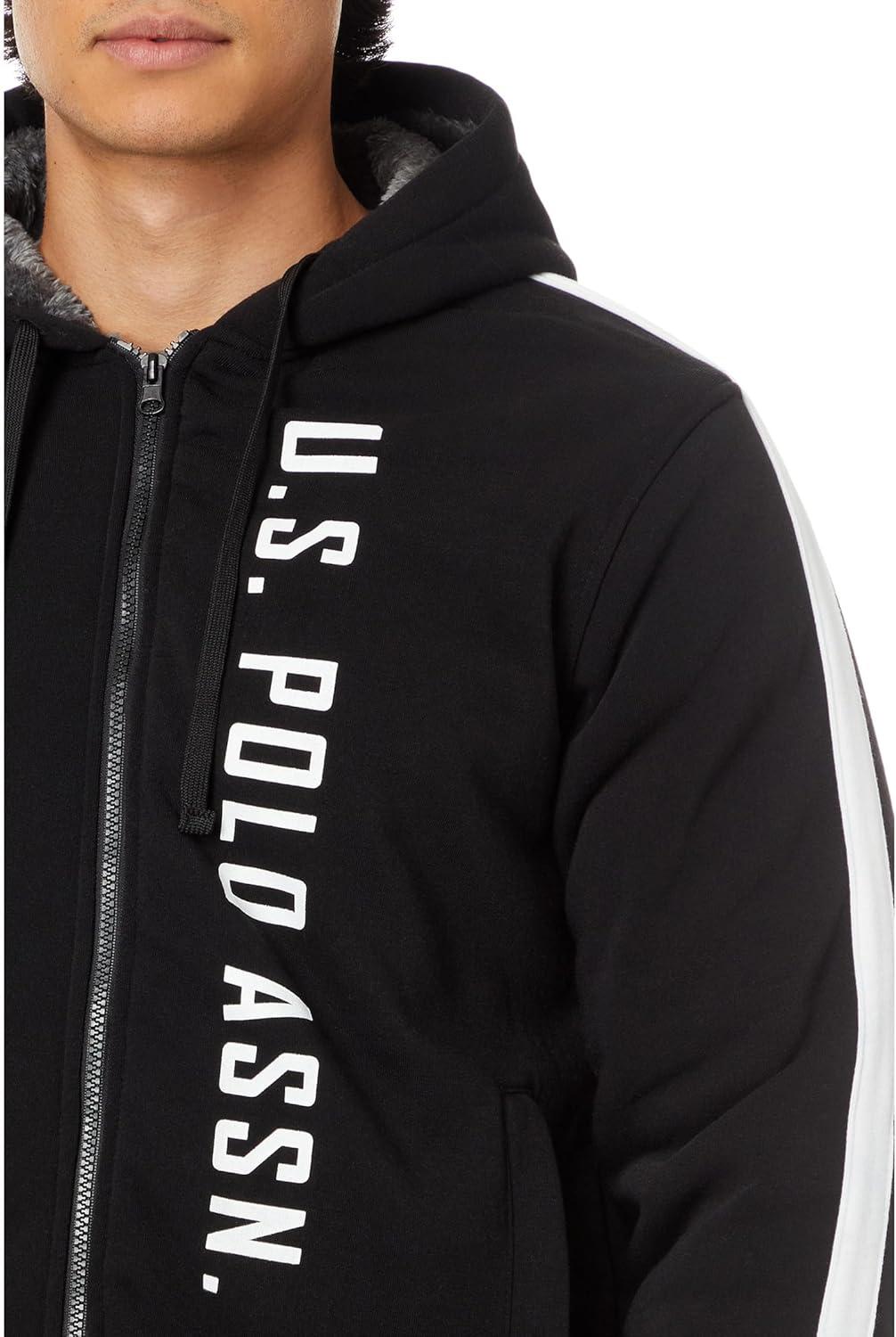 image:imageUS POLO ASSN mens Uspa High Density Print Woodmark Sherpa HoodieBlack