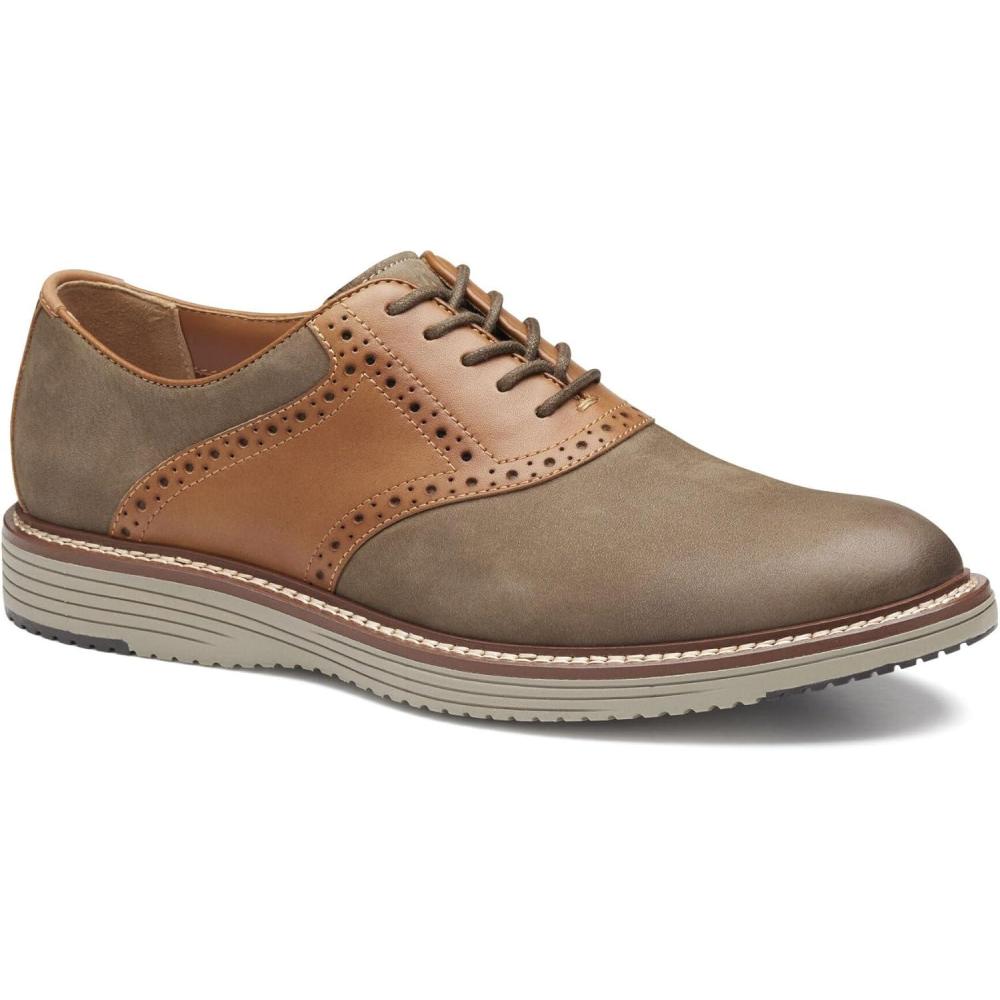 image:imageJohnston amp Murphy Mens Upton Saddle LaceUp Oxford ShoeTaupe NubuckTan Full Grain Leather