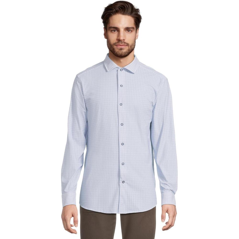 image:imageMens Xc Motion Long Sleeve Dress Knit ShirtWhiteNavy Grid