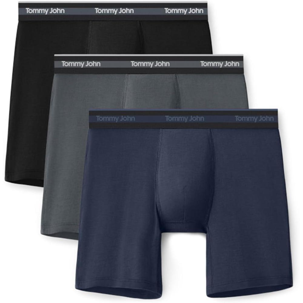 image:imageTommy John Mens Comfort Micro Boxer Brief Underwear 6 3Pack Brushed Microfiber 4Way Stretch amp StayPut WaistbandBlackTurbulenceDress Blues 3pack